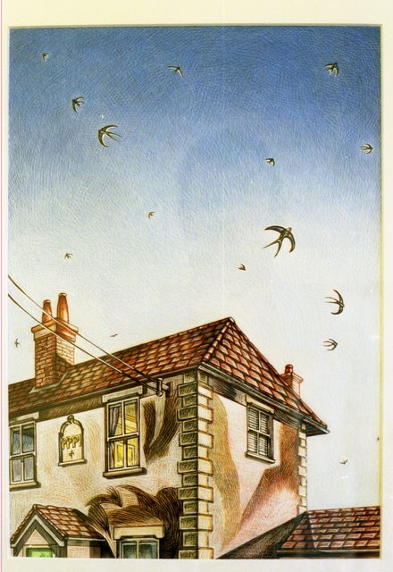 Artist Austen Pinkerton. 'Housemartins' Artwork Image, Created in 1999, Original Painting Ink. #art #artist