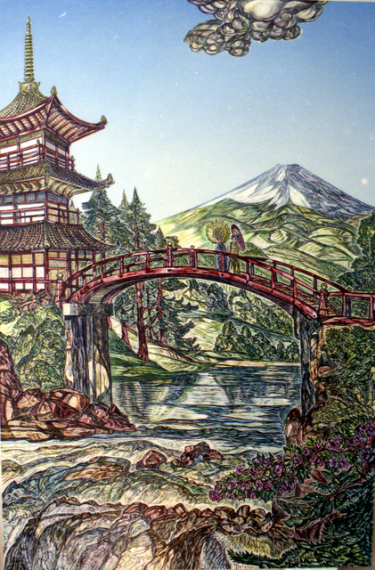 Japanese Theme Acrylic Painting, Japanese Landscape Art