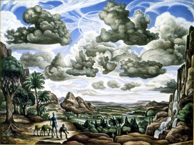Austen Pinkerton  'Landscape With Robot, Cripple, And Two Dogs', created in 1983, Original Painting Ink.
