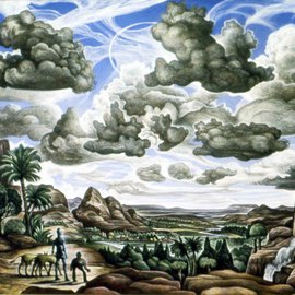 Austen Pinkerton: 'Landscape with Robot, Cripple, and Two Dogs', 1983 Acrylic Painting, Landscape. 