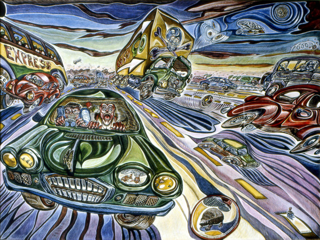 Artist Austen Pinkerton. 'Motorway Madness' Artwork Image, Created in 1988, Original Painting Ink. #art #artist