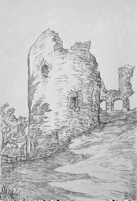 Austen Pinkerton: 'NARBERTH CASTLE', 2015 Pencil Drawing, Architecture.  RUINS CASTLES TOWERS ...