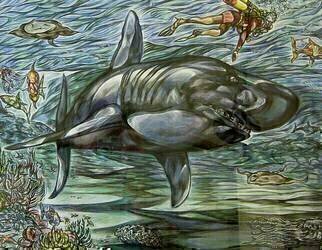 Austen Pinkerton: 'SHARK', 1998 Acrylic Painting, Fish. 