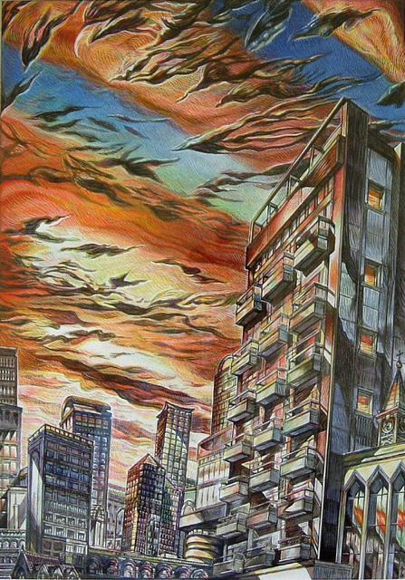 Artist Austen Pinkerton. 'Sunset City' Artwork Image, Created in 2003, Original Painting Ink. #art #artist