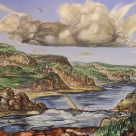 Austen Pinkerton: 'THE RIVER', 2008 Acrylic Painting, Landscape. Artist Description:   LANDSCAPE RIVER SEA WATER RAINBOW CLOUDS STORM SHIPPING FLOOD CLIMATE CHANGE  ...