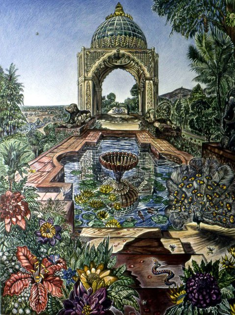 Austen Pinkerton  'The Paradise Garden', created in 1987, Original Painting Ink.