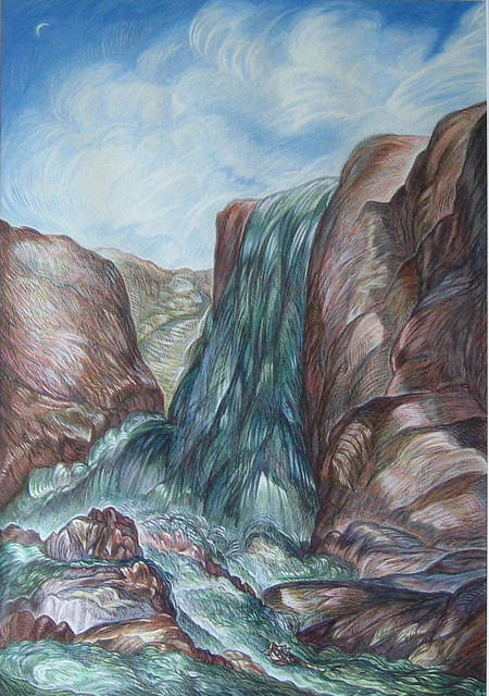 Artist Austen Pinkerton. 'Waterfall' Artwork Image, Created in 2004, Original Painting Ink. #art #artist