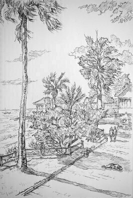 Austen Pinkerton: 'beachside walk at side', 2018 Pencil Drawing, Landscape. 