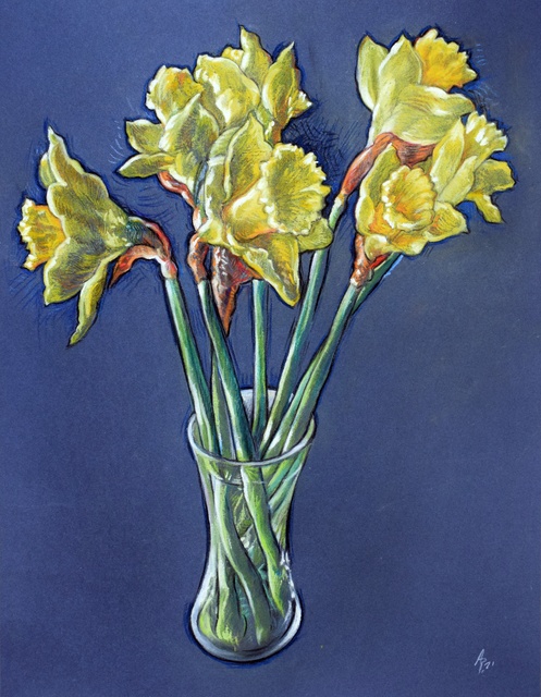 Artist Austen Pinkerton. 'Daffodils' Artwork Image, Created in 2021, Original Painting Ink. #art #artist