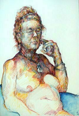 Austen Pinkerton: 'dorothy number 7', 2020 Crayon Drawing, Life. New work from Narberth Museum Life Drawing Group. . . . Dorothy Number 7 , Coloured Crayon and Wash, 30 x 42 cm, finished Sunday 21st Feb. ...