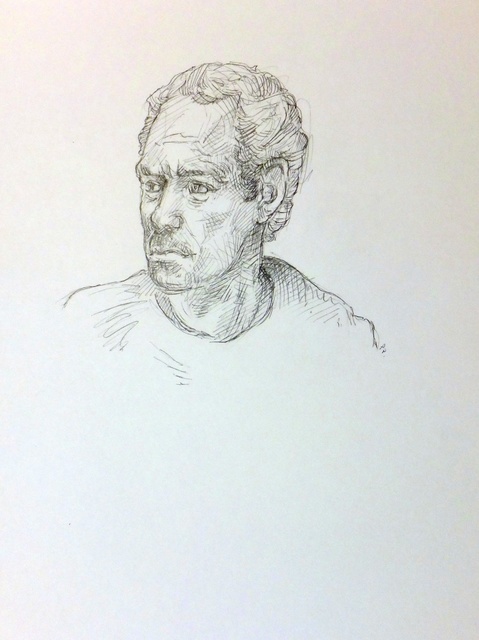 Austen Pinkerton  'Indigo Portrait Drawing', created in 2021, Original Painting Ink.