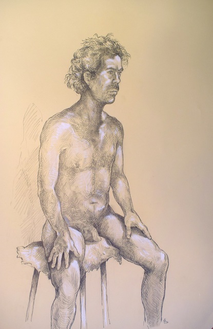 Artist Austen Pinkerton. 'Indigo Seated' Artwork Image, Created in 2020, Original Painting Ink. #art #artist