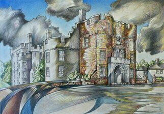 Austen Pinkerton: 'picton castle', 2020 Crayon Drawing, Architecture. Started it in the summer as a plein- air sketch in colour with Narberth Art Group, but when I got it home it seemed to acquire a life of its own. No apologies for the final result. ...