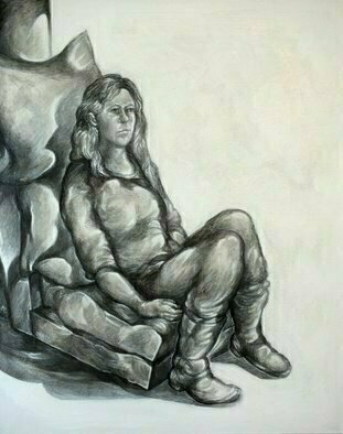 Austen Pinkerton: 'sally seated', 2019 Acrylic Painting, Portrait. New painting just finished   Sally seated . . . . . in what they call  en grisaille  , Acrylic on canvas, 40 x 50 cm. Started off as a painting from life but worked it up at home later  from memory . ...