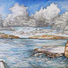 Austen Pinkerton: 'st pauls bay malta', 2021 Other Painting, Landscape. Artist Description: Last week got round to finishing the colour drawing I produced when in Malta in October:  St Pauls Bay , so called apparently because St Paul actually was shipwrecked there on the island to the right where there s a statue of him. ...