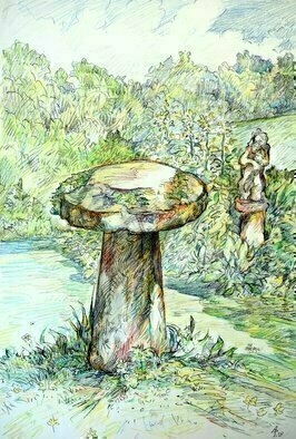 Austen Pinkerton: 'staddle stone', 2018 Crayon Drawing, Landscape. 