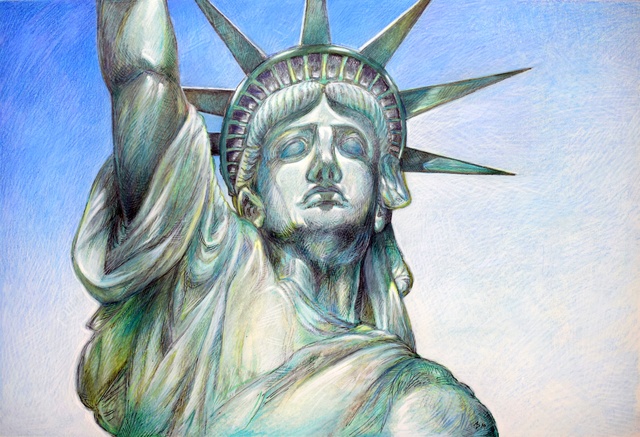 Artist Austen Pinkerton. 'Statue Of Liberty' Artwork Image, Created in 2020, Original Painting Ink. #art #artist
