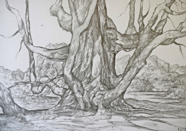 Artist Austen Pinkerton. 'The Great Twisted Tree' Artwork Image, Created in 2019, Original Painting Ink. #art #artist