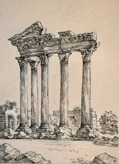 Artist Austen Pinkerton. 'The Temple Of Apollo At Side' Artwork Image, Created in 2018, Original Painting Ink. #art #artist