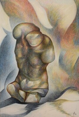 Austen Pinkerton: 'torso number 2', 2024 Crayon Drawing, Still Life. VIEW OF REPRODUCTION CLASSICAL SCULPTURE...