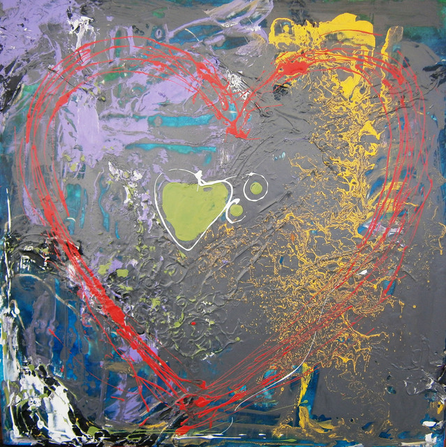 Artist Avril Ward. 'Oil And Water Heart' Artwork Image, Created in 2012, Original Mixed Media. #art #artist