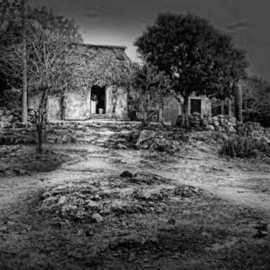 Andrew Xenios: 'Casa Maya', 2012 Black and White Photograph, Representational. Artist Description:   A typical Mayan' chozo' or house made of paja, stones and mud.  ...