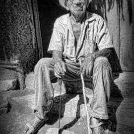 Andrew Xenios: 'Lorenzo, a Mayan at 100 yrs old', 2012 Black and White Photograph, Representational. Artist Description:  This is Lorenzo, he is a Mayan living in a mud walled thatch roofed house he built himself 85 years earlier.  ...