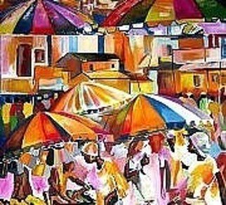 Ben Adedipe: 'Business as usual', 2013 Acrylic Painting, People.    African people, people, rain, umbrella rejoice, joy          ...