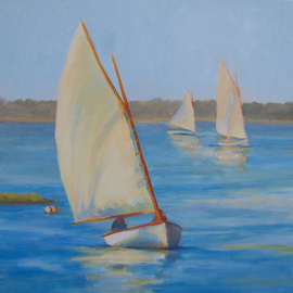 Susan Barnes: 'August Cats', 2009 Oil Painting, Sailing. Artist Description:  cat boat, sailing, oil ...