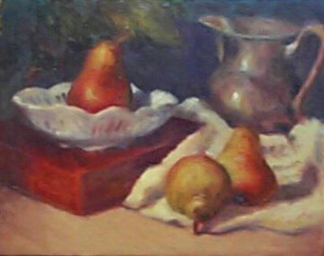 Artist Susan Barnes. 'Pewter And Pears' Artwork Image, Created in 2002, Original Painting Oil. #art #artist