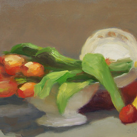 Susan Barnes: 'Tulips and Pears', 2008 Oil Painting, Still Life. Artist Description:  Oil on paper, 8. 75 x 13 inches ...