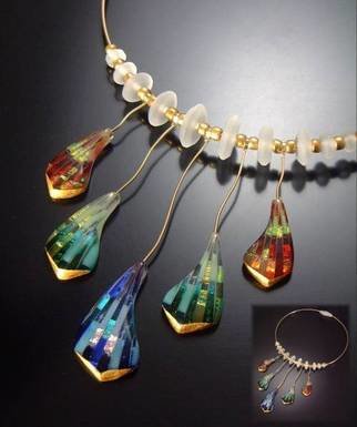 Dolores Barrett: 'Diapason ', 2006 Fused Glass, Abstract.  Slices of colorful fused glass with 24k gold leaf accents.  14/ 20K gold wire and hand- carved Pyrex spacer beads.   ...