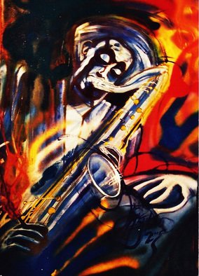 Barry Boobis: 'Dexter Gordon Blue Rainbow', 2011 Acrylic Painting, Music.  Jazz great Dexter Gordon intones the tenor sax in a jazz rainbow of expression filtered through the blues                        ...