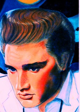 Barry Boobis: 'Elvis Presley painting artwork The King', 2011 Mixed Media, Music.  Elvis Presley gazes out from the Heartbreak Hotel in his natural brown hair color, with a pompadour to die for and a sultry rock & roll pout!                                       ...