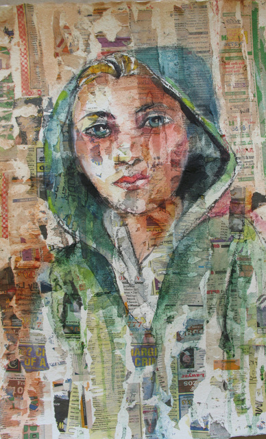 Artist Lesta Frank. 'The Green Raincoat' Artwork Image, Created in 2011, Original Mixed Media. #art #artist