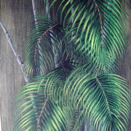Susan Lewis: 'Palm Leaves and Bamboo', 2006 Acrylic Painting, Botanical. Artist Description: Acrylic on Wallboard...