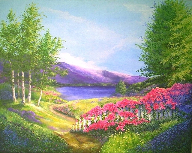 Susan Lewis  'Path To The Lake, Tribute To Nora', created in 2008, Original Painting Acrylic.