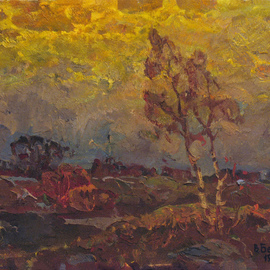 Sergey Belikov: 'dull summer evening', 1980 Oil Painting, Landscape. Artist Description: Original oil painting, landscape on canvas...