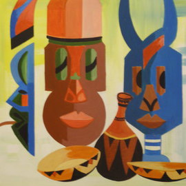 Benjamin Oppong -danquah: '   FACE  OF  AFRICA', 2006 Acrylic Painting, Ethnic. Artist Description:   This is painting depicting an inspiration from African masks where i put the idea into painting. These can be produced in different sizes   ...