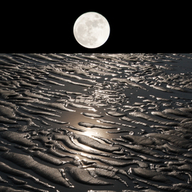 Bruno Paolo Benedetti: 'moon on earth with water', 2014 Color Photograph, Surrealism. Artist Description: moon on earth with receeding water. Dream landscape with moonlight reflections in the water among dunes. Limited edition prints 1 of 25 on Kodak Endura metallic paper. Keywords black, sky, water, reflections, dream, dunes, earth, landscape, receeding, moon, night...