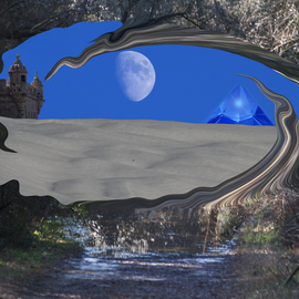 Bruno Paolo Benedetti: 'new dimension', 2014 Digital Photograph, Surrealism. Artist Description:  Dream landscape with snow, moon, a fort and hyaline quatz pyramid beyond opening gateway in a forest, surealism photography. Limited edition print 1 of 1 size on Kodak Endura metallic paper, 20x30 inches. Keywords digital art, dream landscape, forest, fort, hyaline quartz pyramid, moon, snow, tunnel ...