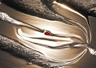 Bruno Paolo Benedetti: 'sunlight reflections', 2013 Digital Photograph, Abstract. sun light reflections on water and sand. Fluid brown golden color with silky texture, smooth water. In the center rising red symbol with black sketch. Printed size 20x24 inches on wrapped canvas. Limited edition prints 4 25.Keywords reflections, sand, silky, smooth, sunlight, texture, water, brown, fluid, golden, light, gleaming...