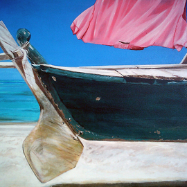 Jonathan Benitez: 'afternoon sun', 2004 Acrylic Painting, Sea Life. Artist Description: this is an image of an outrigger in an afternoon sun, reflective of an islanders way of life. This work belongs to my honda bay series i made use of clothes suspended in wire as metaphor of man' s flexibility and adaptability on nature and its natural temperament....
