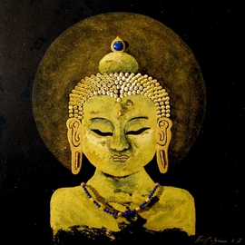 Benno Fognini: 'Buddha', 2007 Acrylic Painting, Buddhism. Artist Description:  50x50cm Acryl/ Sand- Mischtechnik auf Leinwand, Lapiz- Lazuli Schmuck und Golddekor - in Privatbesitz- ...