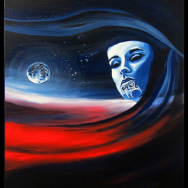 Phil Mokaraka Berry: 'Ko Rona me te Marama', 2015 Acrylic Painting, Culture. Artist Description:  This painting is about Rona, a Maori women who was captured by the Marama ( moon) .   ...
