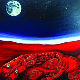Phil Mokaraka Berry: 'papatuanuku mother earth 2', 2017 Acrylic Painting, Culture. Artist Description: Painting portrays Papatuanuku - mother earth by using imagery carved by our ancestors years ago.  ...