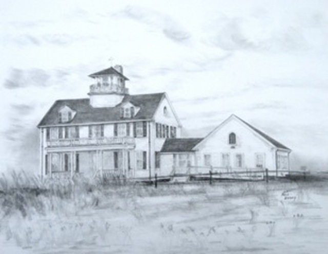 Artist Ron Berry. 'Coast Guard Station, Eastham' Artwork Image, Created in 2010, Original Drawing Pencil. #art #artist