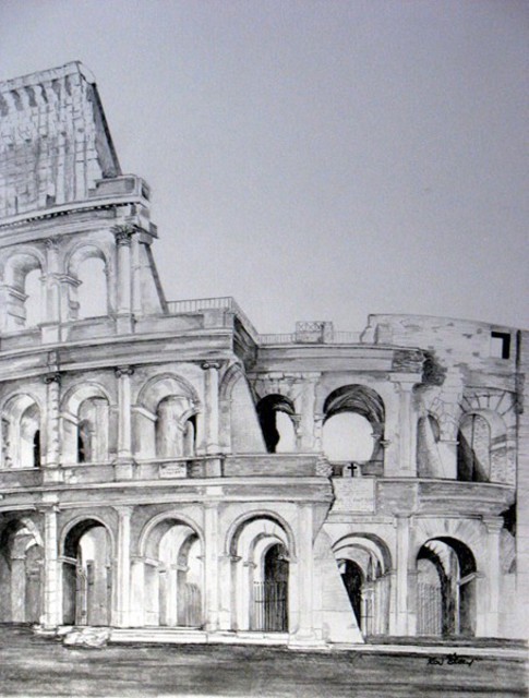 Artist Ron Berry. 'Colosseum' Artwork Image, Created in 2009, Original Drawing Pencil. #art #artist