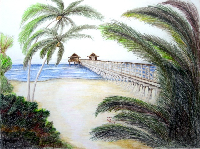 Artist Ron Berry. 'Pier Through The Trees' Artwork Image, Created in 2012, Original Drawing Pencil. #art #artist