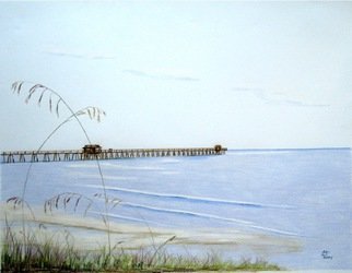Ron Berry: 'Pier and Seagrass 4b', 2013 Pencil Drawing, Beach. 